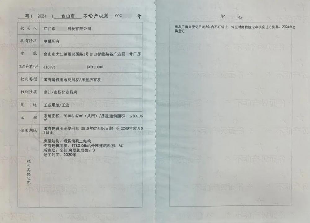 热烈祝贺！中南高科台山项目获得台山首例工业地产项目不动产权分割证