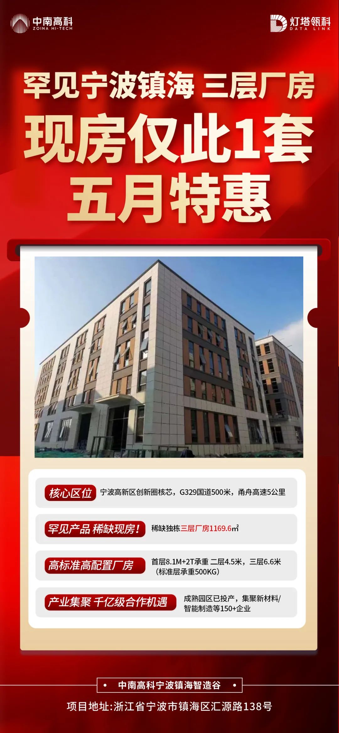 宁波镇海厂房出售 中南高科宁波镇海智造谷 1169.6平方米 3层独栋厂房出售 特惠